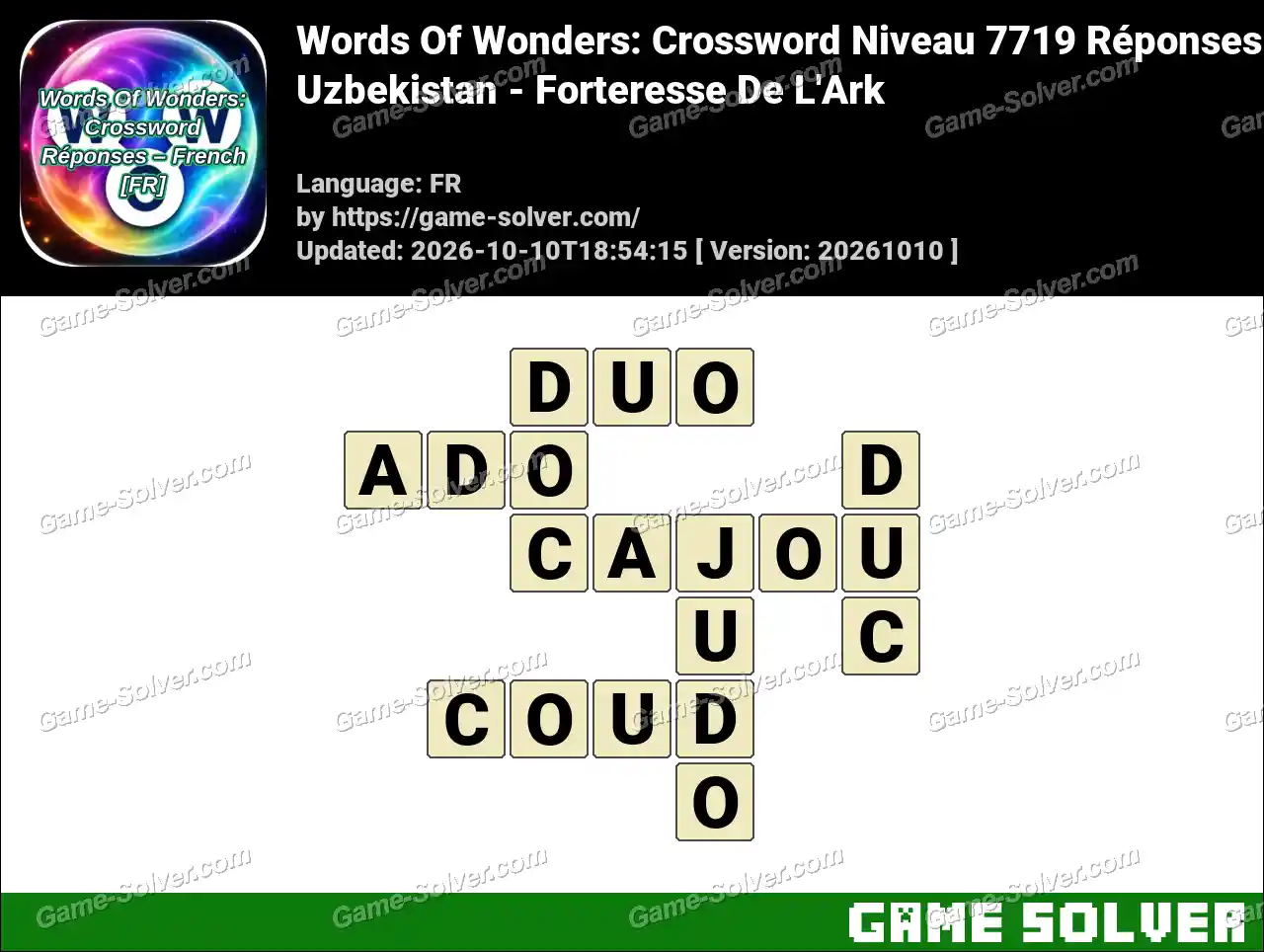 Words Of Wonders: Crossword Niveau 7719 Réponses – Uzbekistan – Forteresse De L’Ark